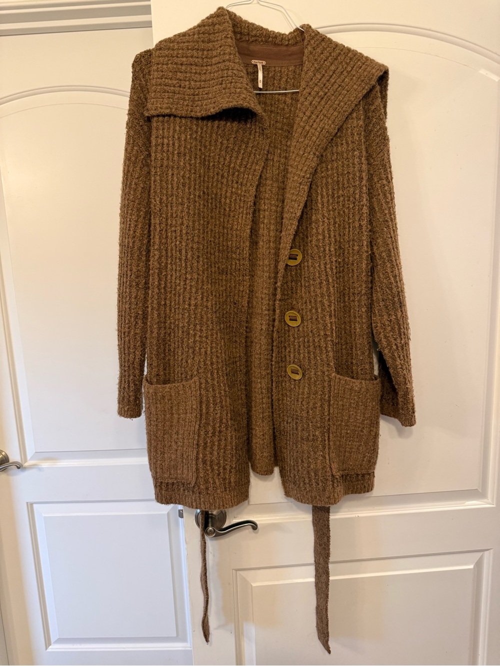 Free People Chunky Brown Ribbed Button Cardigan